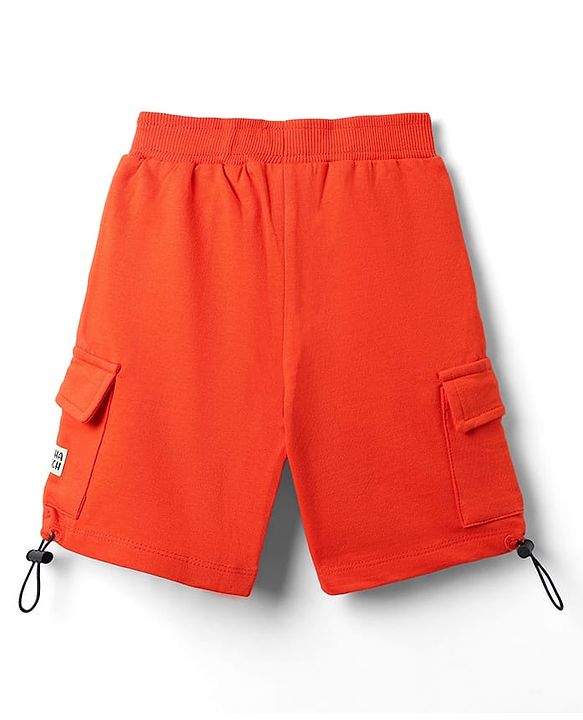 Babyhug Terry Cotton Knit Mid Thigh Shorts With Beach Theme Print - Orange
