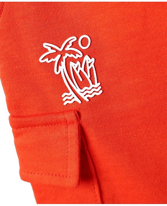 Babyhug Terry Cotton Knit Mid Thigh Shorts With Beach Theme Print - Orange