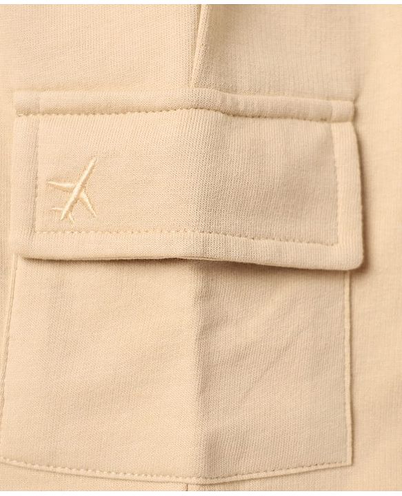 Babyhug Terry Cotton Knit Mid Thigh Shorts With Text Print & Side Pocket - Beige