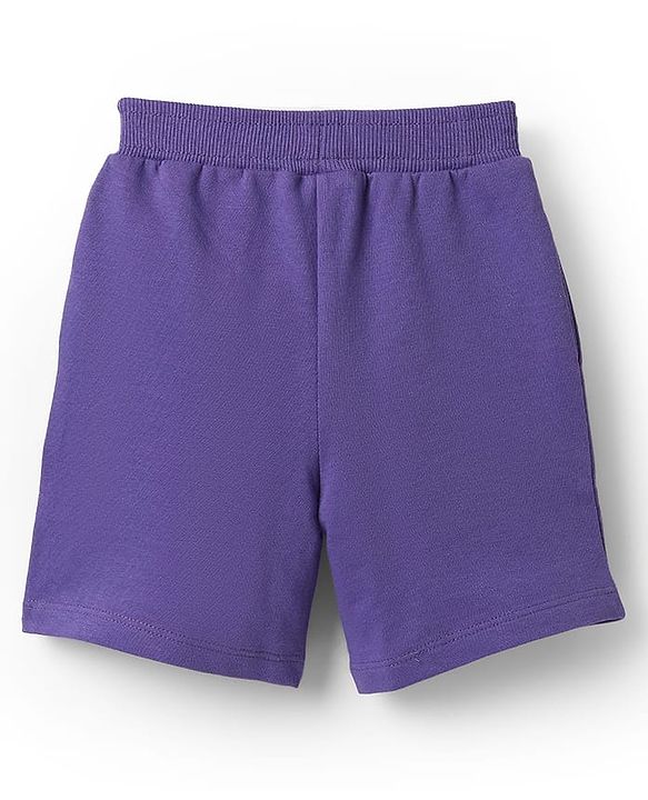Babyhug Terry Cotton Knit Mid Thigh Solid Coloured Shorts With Front Pocket - Purple