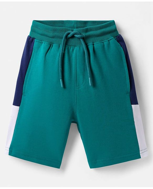 Pine Kids Looper Knit Half Drop Shoulder Sleeves T-Shirt & Shorts Set With LA Embroidery - Teal Blue