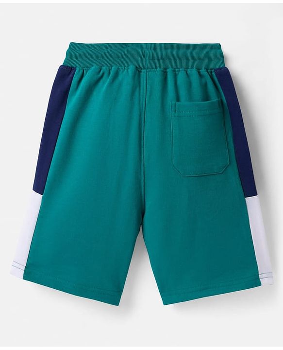 Pine Kids Looper Knit Half Drop Shoulder Sleeves T-Shirt & Shorts Set With LA Embroidery - Teal Blue