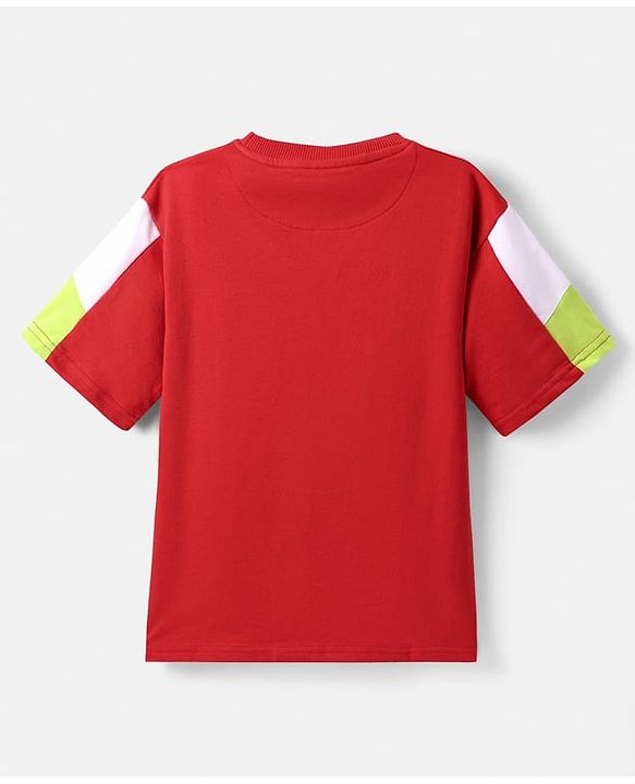 Pine Kids Looper Knit Half Sleeves T-Shirt & Shorts Set With Skateboard Print - Red