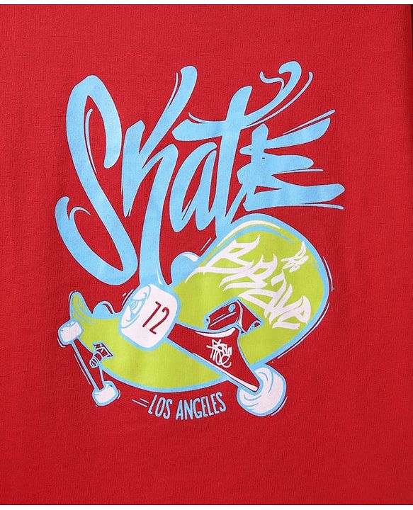 Pine Kids Looper Knit Half Sleeves T-Shirt & Shorts Set With Skateboard Print - Red