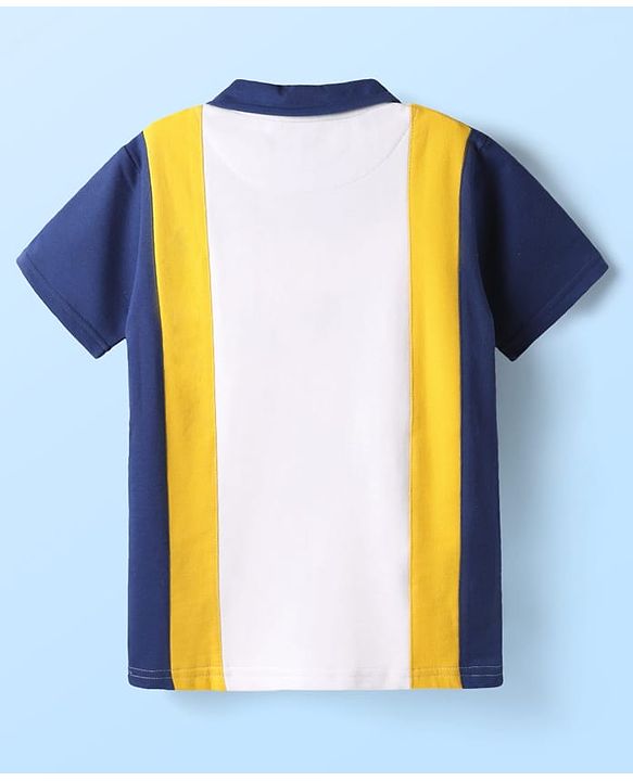 Pine Kids Looper Knit Half Sleeves Polo T-Shirt & Shorts Set With Badge Detailing - White & Navy Blue