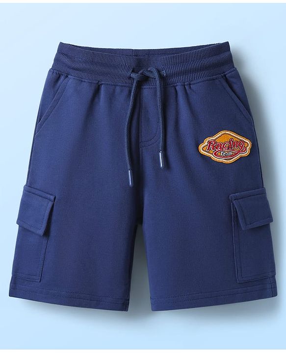 Pine Kids Looper Knit Half Sleeves Polo T-Shirt & Shorts Set With Badge Detailing - White & Navy Blue