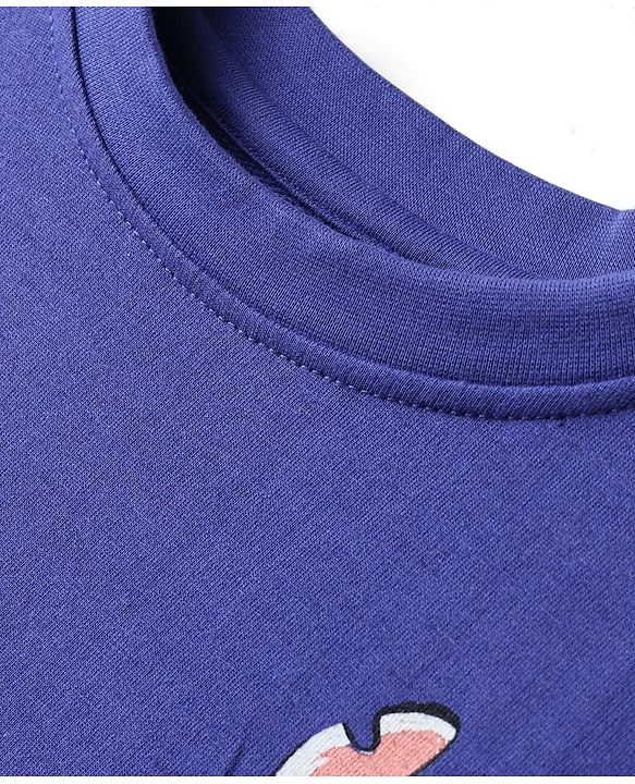 Pine Kids Disney Terry Knit Half Drop Shoulder Sleeves Oversized T-Shirt with Front & Back Lilo n Stitch Graphics - Purple