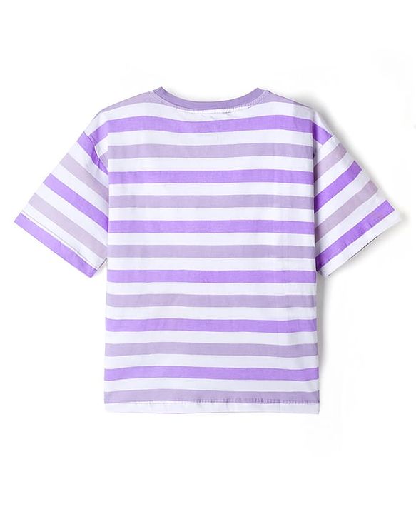 Pine KIds Disney Single Jersey Knit Over Sized Drop Shoulder Half Sleeves T-Shirt & Shorts Set with Lilo & Stitch Print - Lilac
