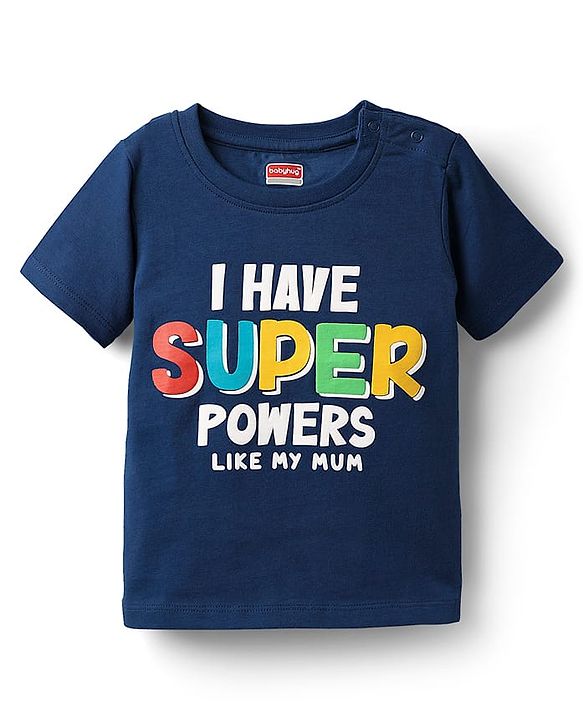 Babyhug Cotton Knit Half Sleeves T-Shirts With I Have Super Power Text Graphics Pack Of 2 - Navy Blue & Yellow