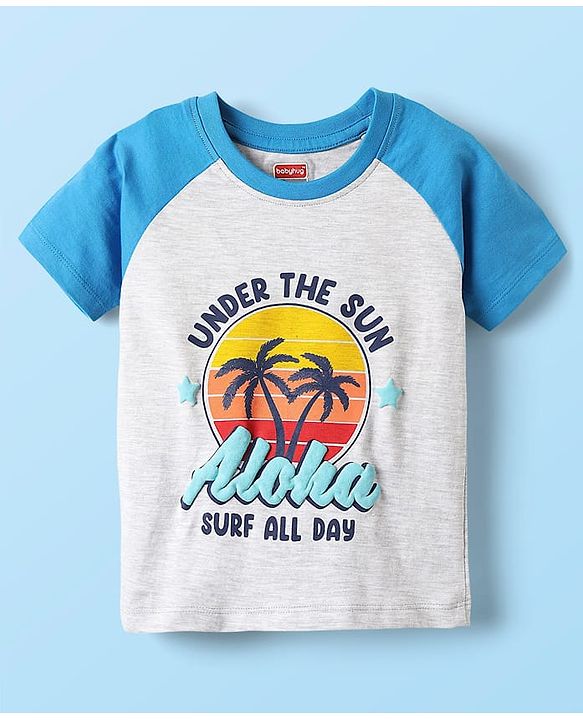 Babyhug Cotton Knit Half Sleeves T-Shirts With Stripes & Aloha Text Print Pack Of 2 - Red & Blue