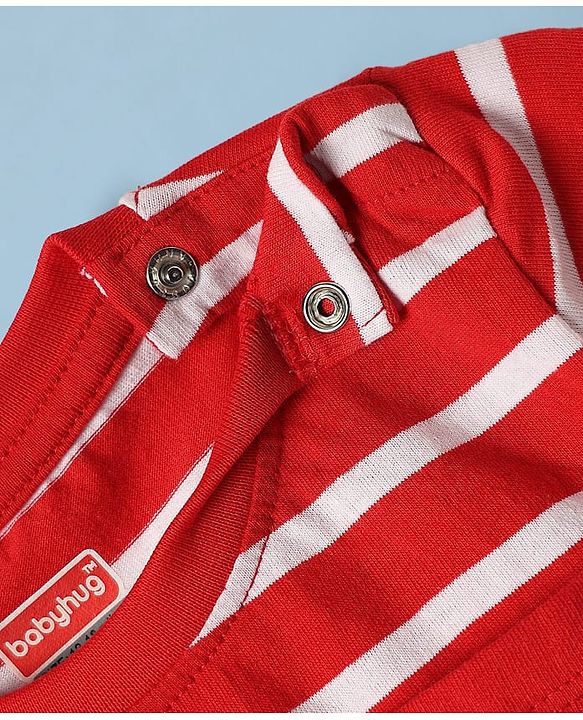 Babyhug Cotton Knit Half Sleeves T-Shirts With Stripes & Aloha Text Print Pack Of 2 - Red & Blue