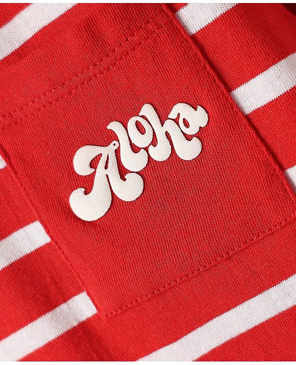 Babyhug Cotton Knit Half Sleeves T-Shirts With Stripes & Aloha Text Print Pack Of 2 - Red & Blue