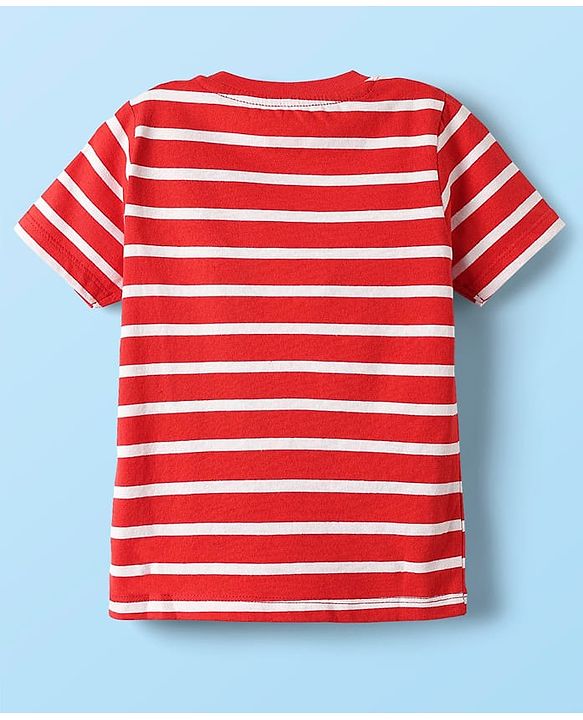 Babyhug Cotton Knit Half Sleeves T-Shirts With Stripes & Aloha Text Print Pack Of 2 - Red & Blue
