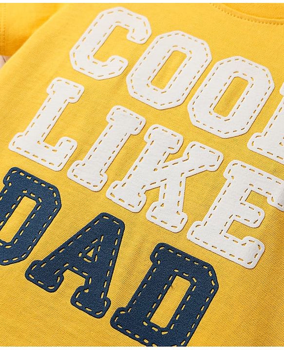 Babyhug Cotton Knit Half Sleeves With Cool Like Dad Text - Yellow