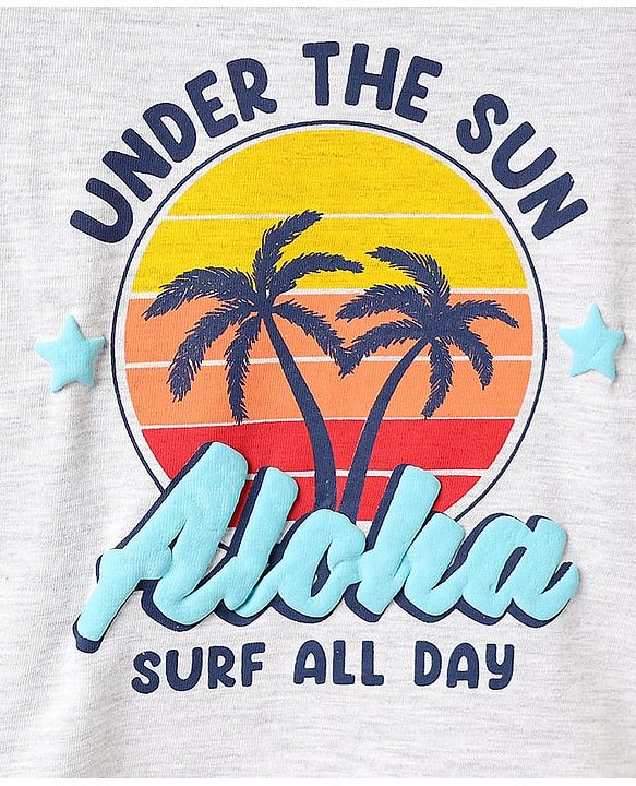 Babyhug Cotton  Knit Half Raglan Sleeves With Under The Sun Text Print - White & Blue