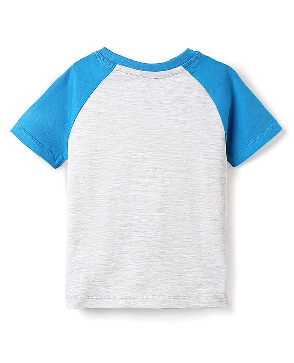 Babyhug Cotton  Knit Half Raglan Sleeves With Under The Sun Text Print - White & Blue