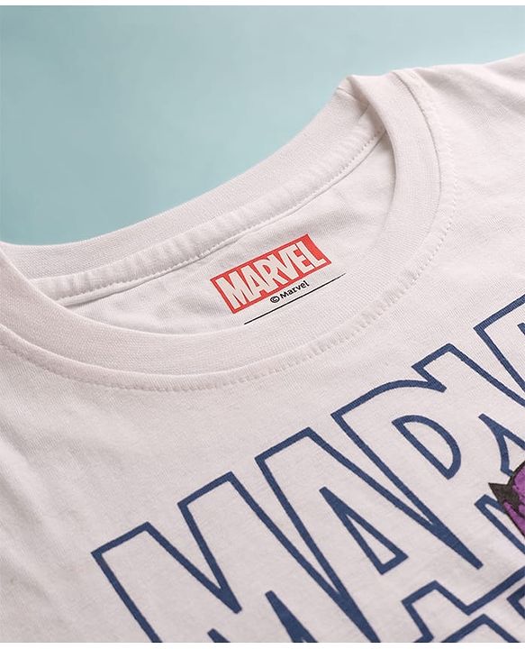 Pine Kids Marvel Cotton Knit Half Sleeves T-Shirt with Avengers Graphics -White