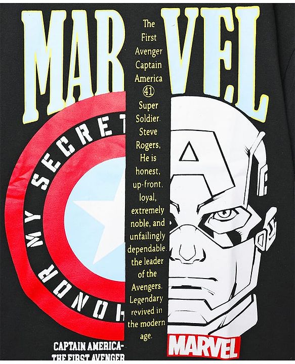 Pine Kids Marvel Terry Knit Oversized Drop Shoulder Half Sleeve T-Shirt With Avengers Graphics - Black