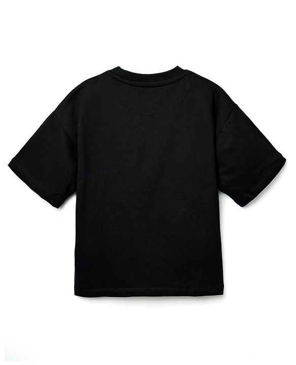 Pine Kids Marvel Terry Knit Oversized Drop Shoulder Half Sleeve T-Shirt With Avengers Graphics - Black