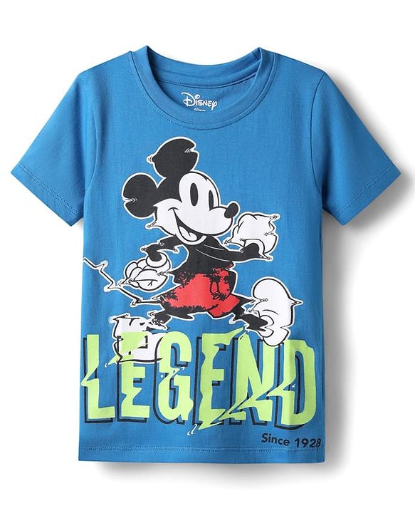 Pine Kids Disney Single Jersey Knit Half Sleeves T-Shirt with Mickey Mouse Graphics - Blue