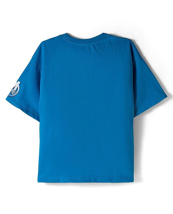 Pine Kids Marvel Terry Knit Drop Shoulder Half Sleeves Oversized T-Shirt with Avengers Graphics - Blue