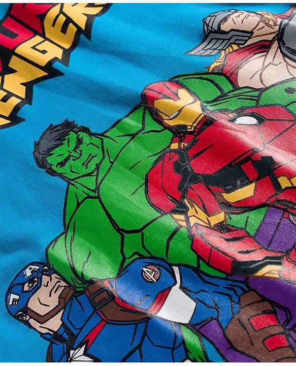Pine Kids Marvel Terry Knit Drop Shoulder Half Sleeves Oversized T-Shirt with Avengers Graphics - Blue