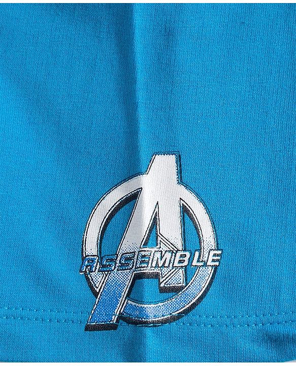 Pine Kids Marvel Terry Knit Drop Shoulder Half Sleeves Oversized T-Shirt with Avengers Graphics - Blue