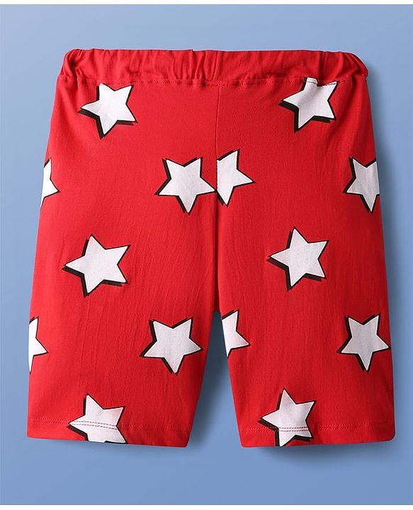 Pine Kids Marvel Single Jersey Knit Half Drop Shoulder Sleeves Oversized Shorts Night Suit with Avengers Graphics - Red & White