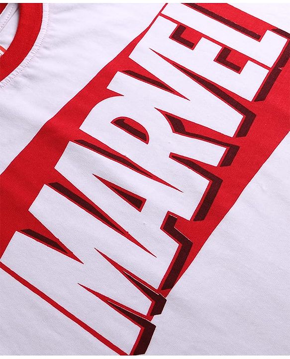 Pine Kids Marvel Single Jersey Knit Half Drop Shoulder Sleeves Oversized Shorts Night Suit with Avengers Graphics - Red & White