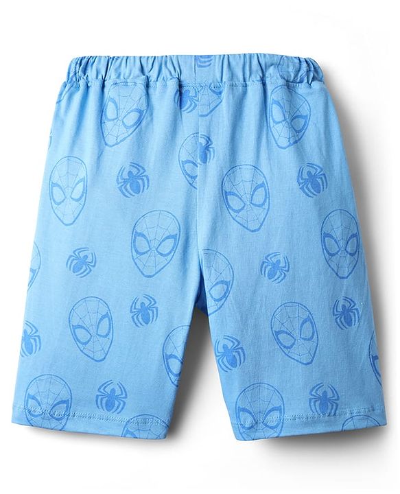 Pine Kids Marvel Single Jersey Knit Half Drop Shoulder Sleeves Oversized Shorts Night Suit with Spiderman Graphics - Light Blue