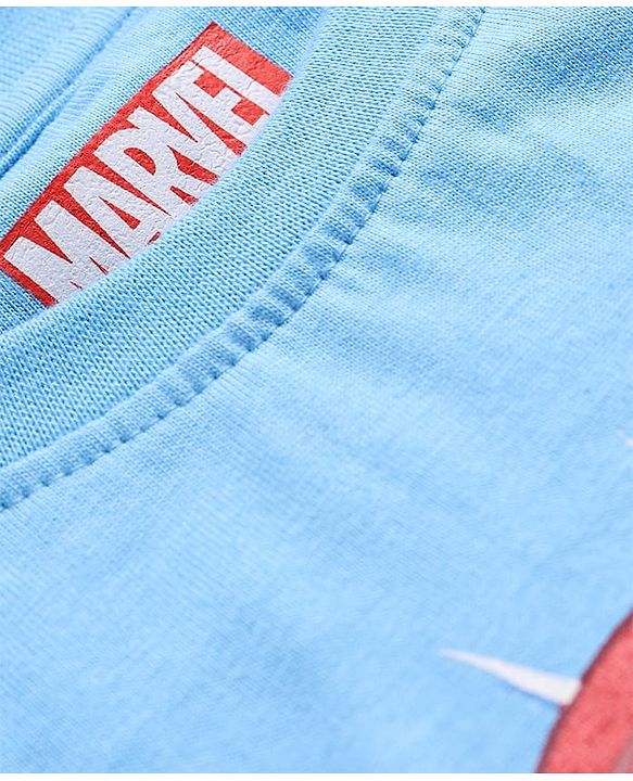 Pine Kids Marvel Single Jersey Knit Half Drop Shoulder Sleeves Oversized Shorts Night Suit with Spiderman Graphics - Light Blue
