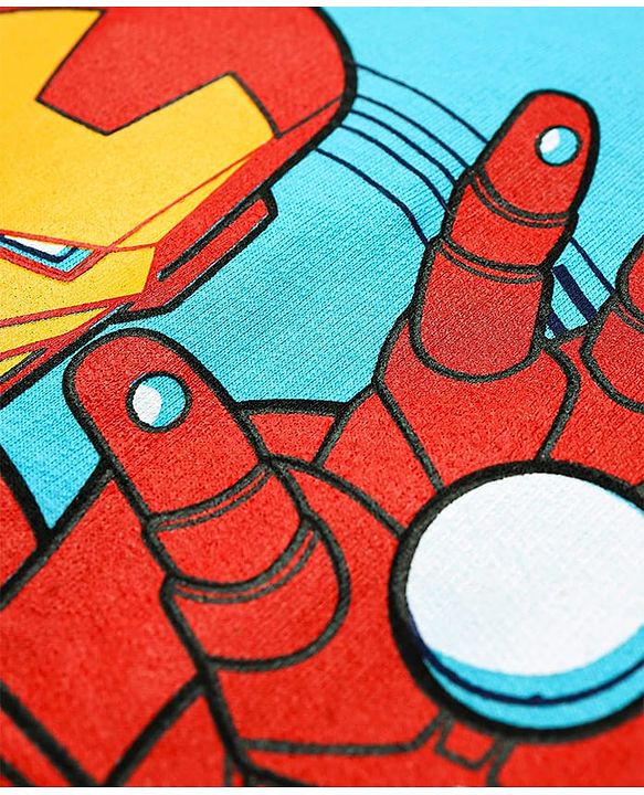 Pine Kids Marvel Terry Knit Oversized Drop Shoulder Half Sleeve T-Shirt With Avengers Iron Man Graphics - Light Blue