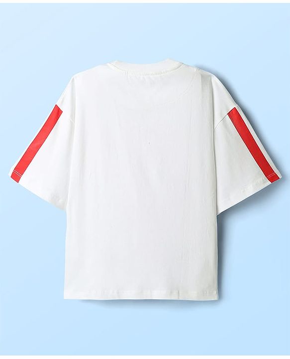 Pine Kids Marvel Single Jersey Knit Oversized Drop Shoulder Half Sleeves T-Shirt with Avengers Graphics - White