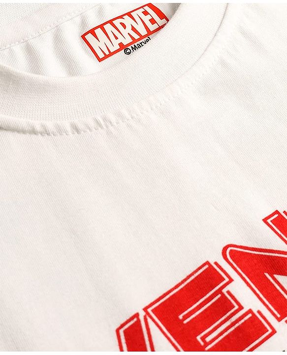 Pine Kids Marvel Single Jersey Knit Oversized Drop Shoulder Half Sleeves T-Shirt with Avengers Graphics - White