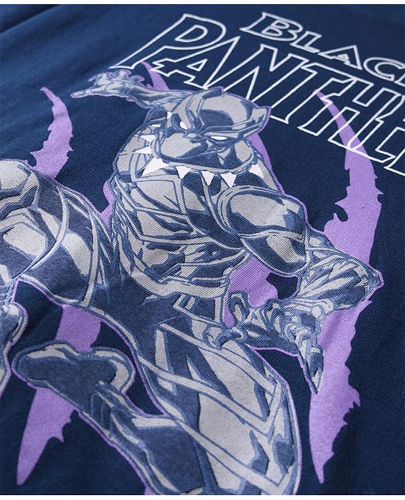 Pine Kids Marvel Single Jersey Knit Oversized Drop Shoulder Half Sleeve T-Shirt with Avengers Black Panther Graphics - Navy Blue