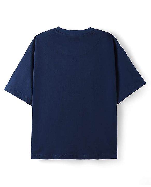 Pine Kids Marvel Single Jersey Knit Oversized Drop Shoulder Half Sleeve T-Shirt with Avengers Black Panther Graphics - Navy Blue