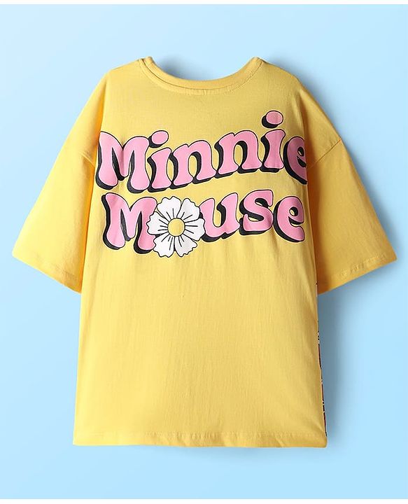 Pine Kids Disney Single Jersey Knit Oversize Drop Shoulder Half Sleeves T-Shirt with Front and Back Minnie Mouse Graphics - Yellow