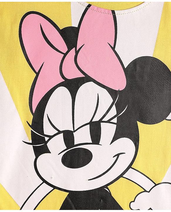 Pine Kids Disney Single Jersey Knit Oversize Drop Shoulder Half Sleeves T-Shirt with Front and Back Minnie Mouse Graphics - Yellow