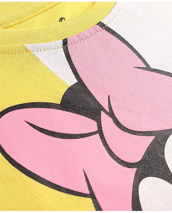 Pine Kids Disney Single Jersey Knit Oversize Drop Shoulder Half Sleeves T-Shirt with Front and Back Minnie Mouse Graphics - Yellow