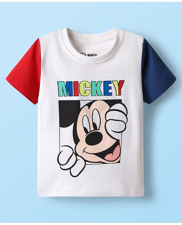Babyhug Disney Single Jersey Knit Half Sleeves T-Shirt with Mickey Mouse Graphics - White