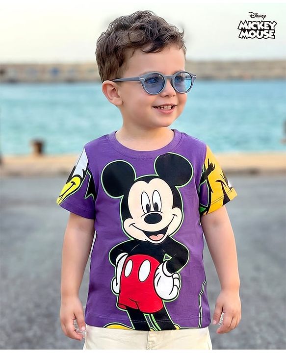 Babyhug Disney Single Jersey Knit Half Sleeves Polo T-Shirt With Mickey Mouse Graphics - White & Red main image 1