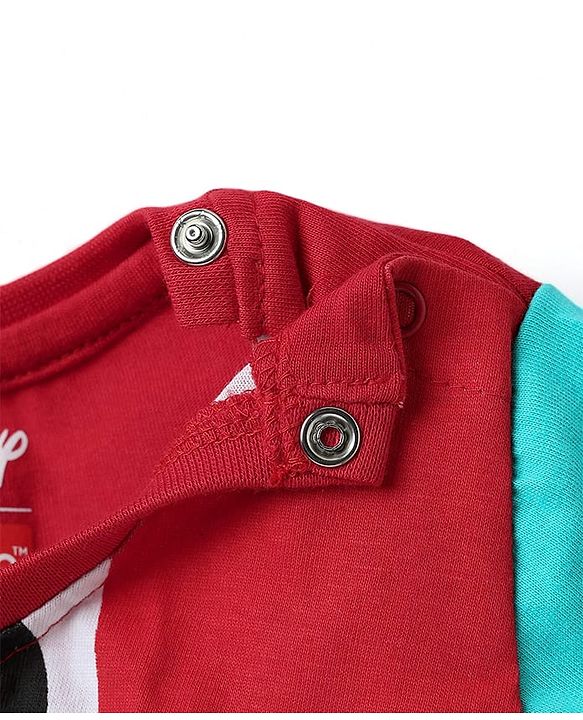 Babyhug Disney Single Jersey Knit Half Sleeves T-Shirt With Mickey And Friends Graphics - Red & Aqua Blue