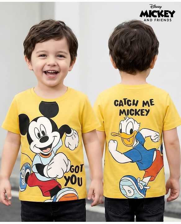 Babyhug Disney Single Jersey Knit Half Sleeves Shirt with Sleeveless Inner Tee & Denim Shorts Set with Mickey Mouse Graphics - Multicolor main image 0