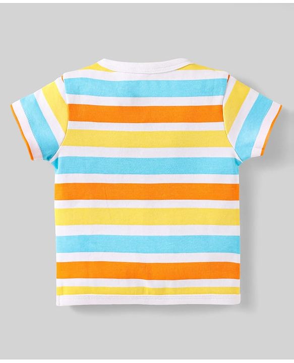 Babyhug 100% Cotton Knit Half Sleeves Front Open jhabla With Stripes & Animal Print Pack Of 3 - Orange Navy Blue & Yellow