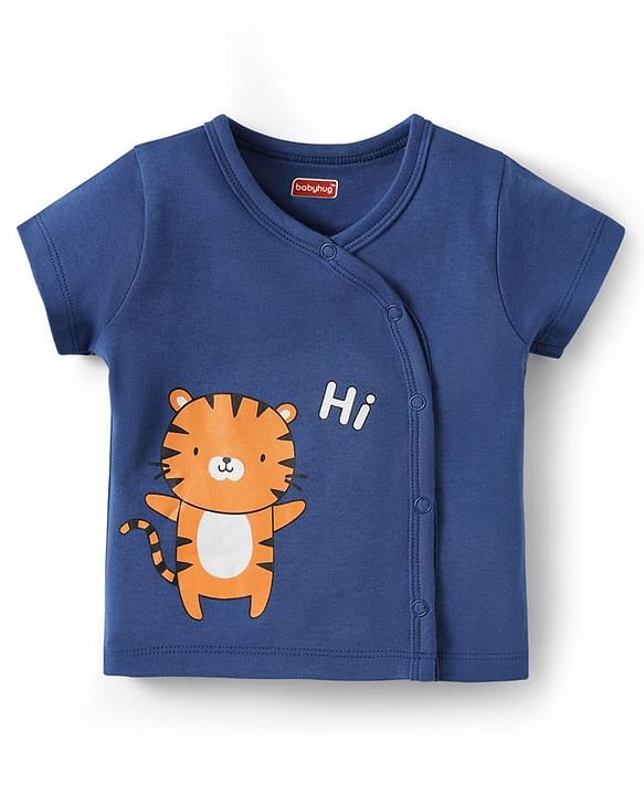 Babyhug 100% Cotton Interlock Knit Front Open jhabla With Animal Print Pack Of 3 - Navy Blue & Yellow