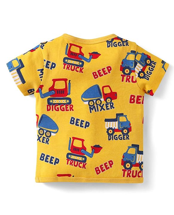 Babyhug 100% Cotton Interlock Knit Front Open Half Sleeves jhablas With Stripes & Vehicle Print Pack Of 3 - Red Blue & Yellow