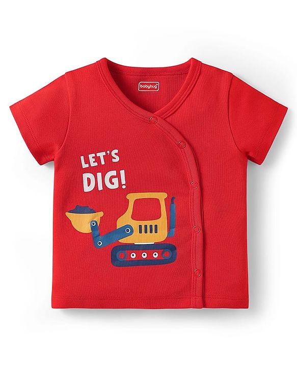 Babyhug 100% Cotton Interlock Knit Front Open Half Sleeves jhablas With Stripes & Vehicle Print Pack Of 3 - Red Blue & Yellow
