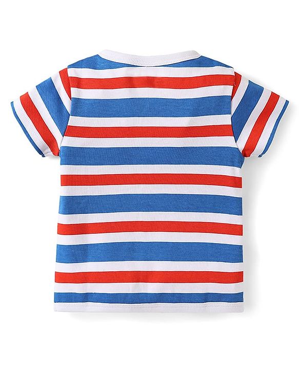 Babyhug 100% Cotton Interlock Knit Front Open Half Sleeves jhablas With Stripes & Vehicle Print Pack Of 3 - Red Blue & Yellow