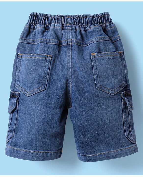 Babyhug Rayon Woven Half Sleeves Shirt & Denim Shorts Set with Tropical Theme Print - Blue