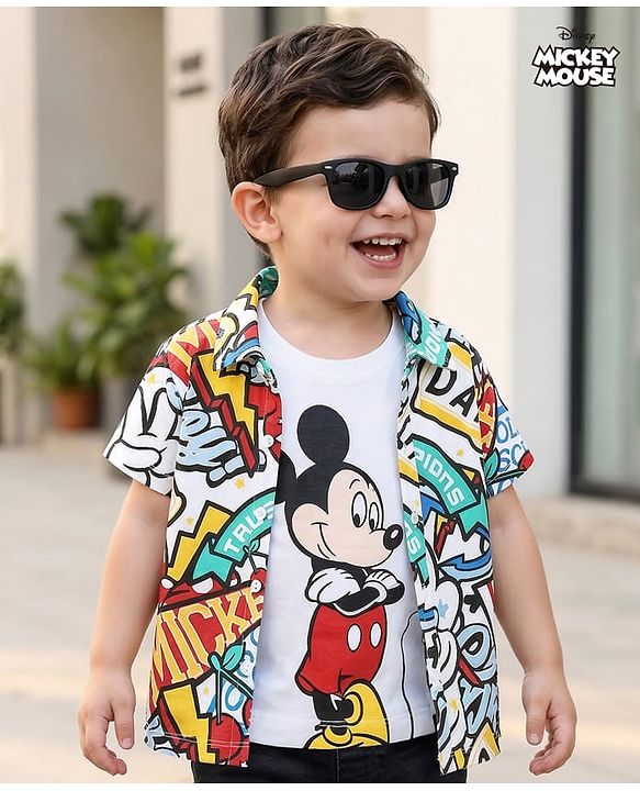 Babyhug Disney Single Jersey Knit Half Sleeves Shirt & T-Shirt With Mickey Mouse Print - Multicolor